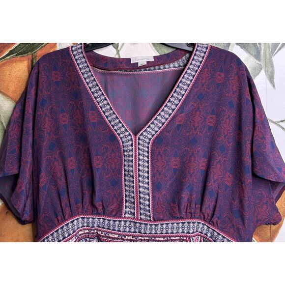 Garnet Hill Size 12 100% Silk Printed Elastic Back Tunic Top Short Sleeves - Picture 2 of 6